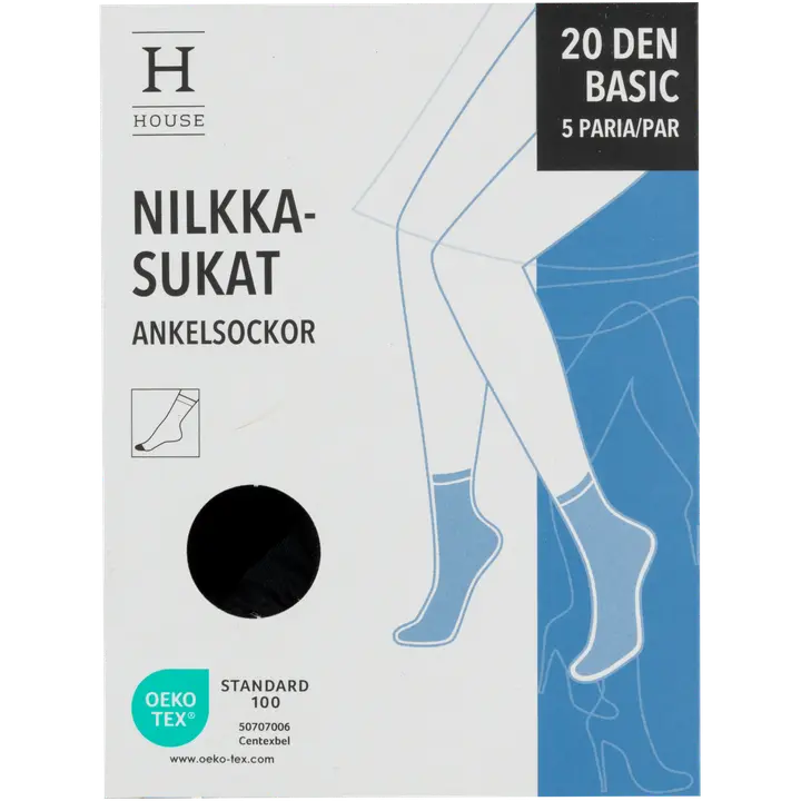 House naisten nilkkasukat 20 den musta, koko 36–42 5-pack