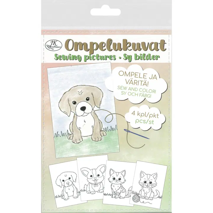 J.K. Primeco ompelukuvat A5 Kissat ja koirat 4kpl