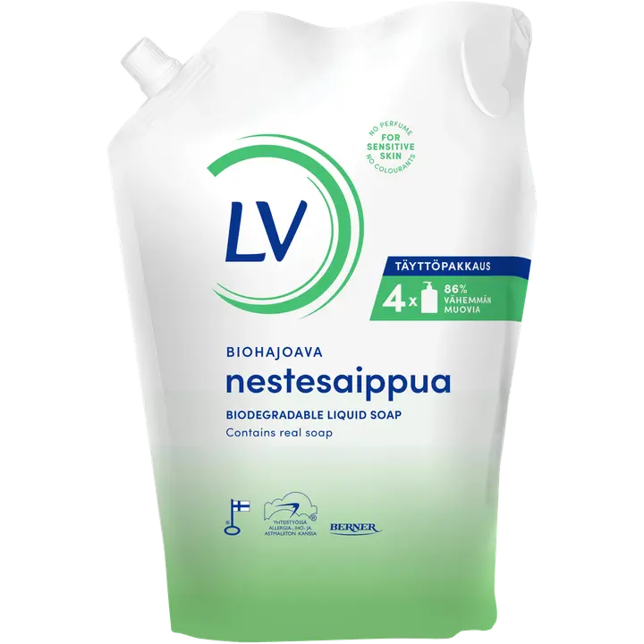 LV 1,2l biohajoava nestesaippua täyttöpussi