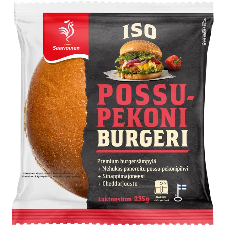 Saarioinen ISO Possu-pekoni burgeri 235g