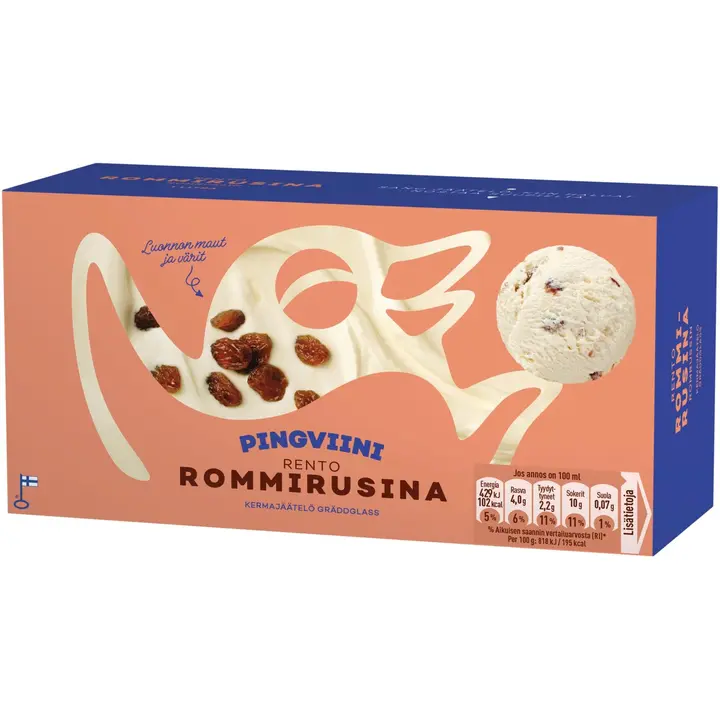 Pingviini Rommirusina kermajäätelö kotipakkaus 1L/524g
