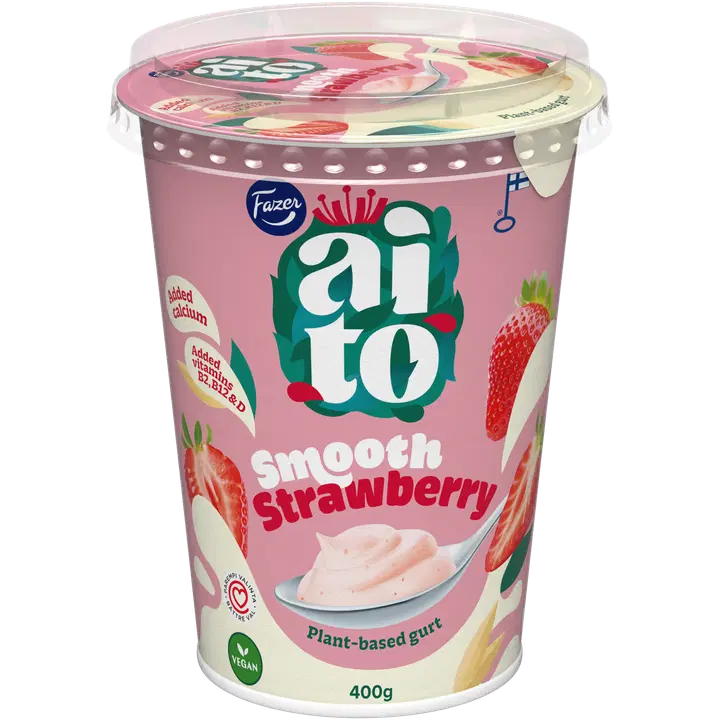 Fazer Aito Kasvipohjainen Gurtti Mansikka 400 g, mansikkakauravälipala