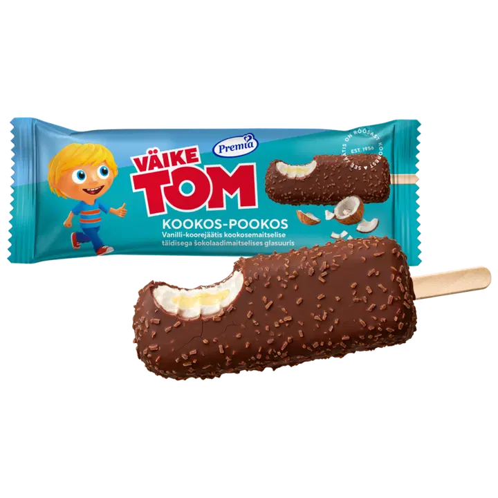 Väike Tom Kookos-Pookos Vanilli Koorejäätis Kookose Šokolaadi glasuuris 60 g/70 ml