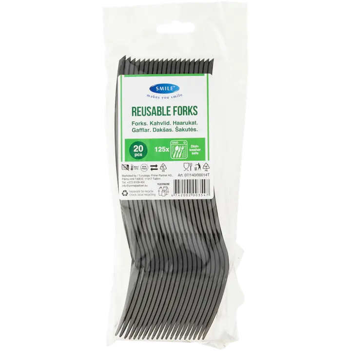 Smile Uudelleenkäytettävä haarukka 20 kpl musta