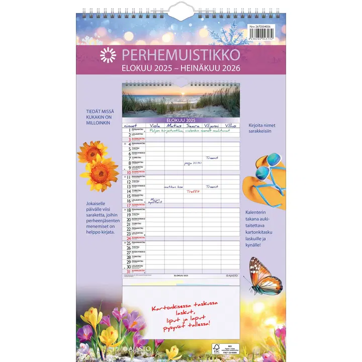 Ajasto seinäkalenteri Perhemuistikko 250x415