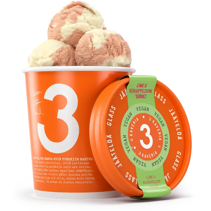 Kolmen Kaverin Jäätelö Lime & Veriappelsiini Sorbet 500ml/400g
