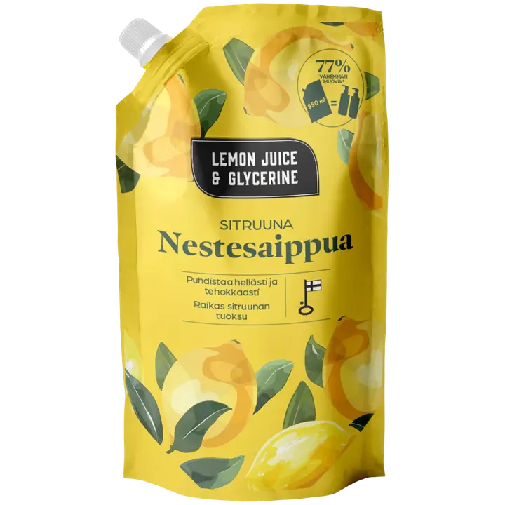 Lemon Juice & Glycerine Nestesaippua sitruuna täyttöpussi 550ml