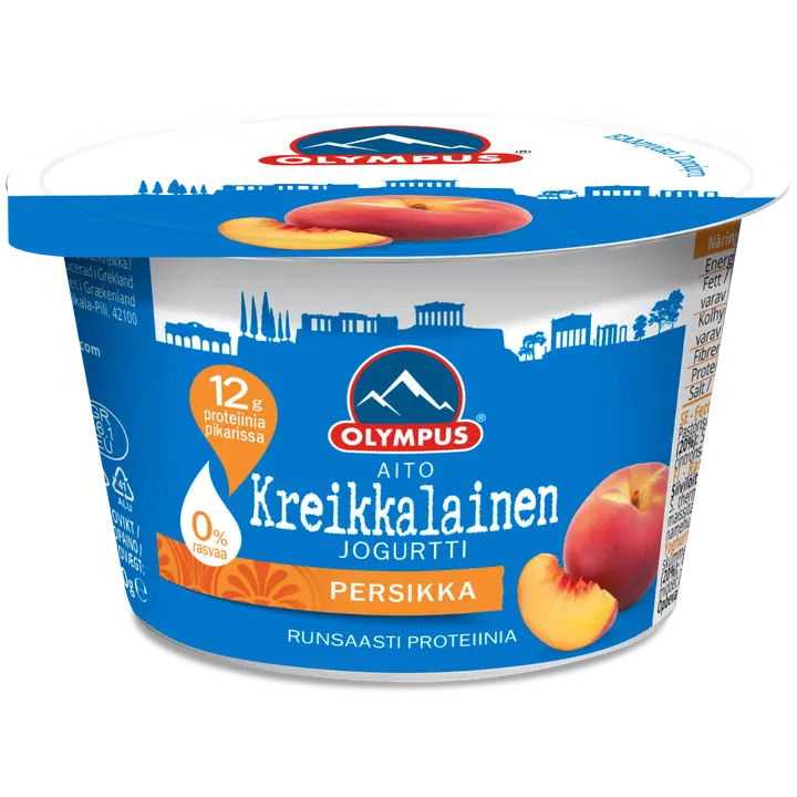Olympus Aito kreikkalainen jogurtti 0% rasvaa 150g persikka