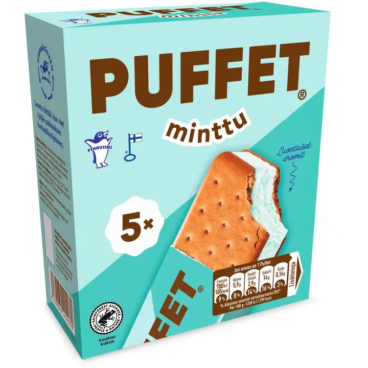 Puffet Minttu välipalajäätelö monipakkaus 5x62g/1,1dl