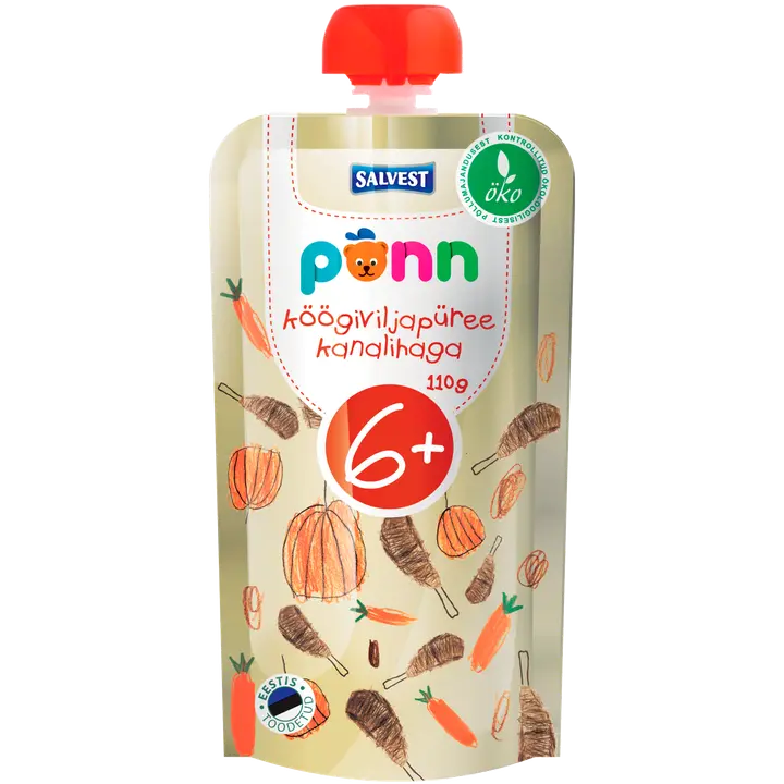 Põnn köögiviljapüree kanalihaga 110 g, öko, alates 6-elukuust