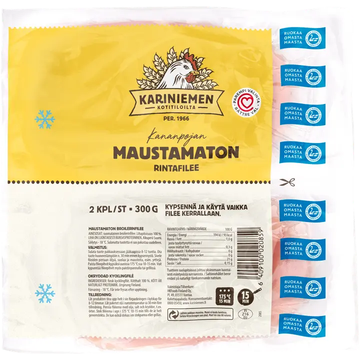 Kariniemen Kananpojan filee maustamaton 2x150 g pakaste