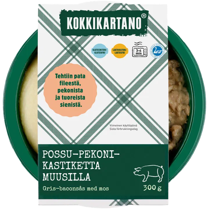 Kokkikartano Possu-pekonikastiketta muusilla 300g