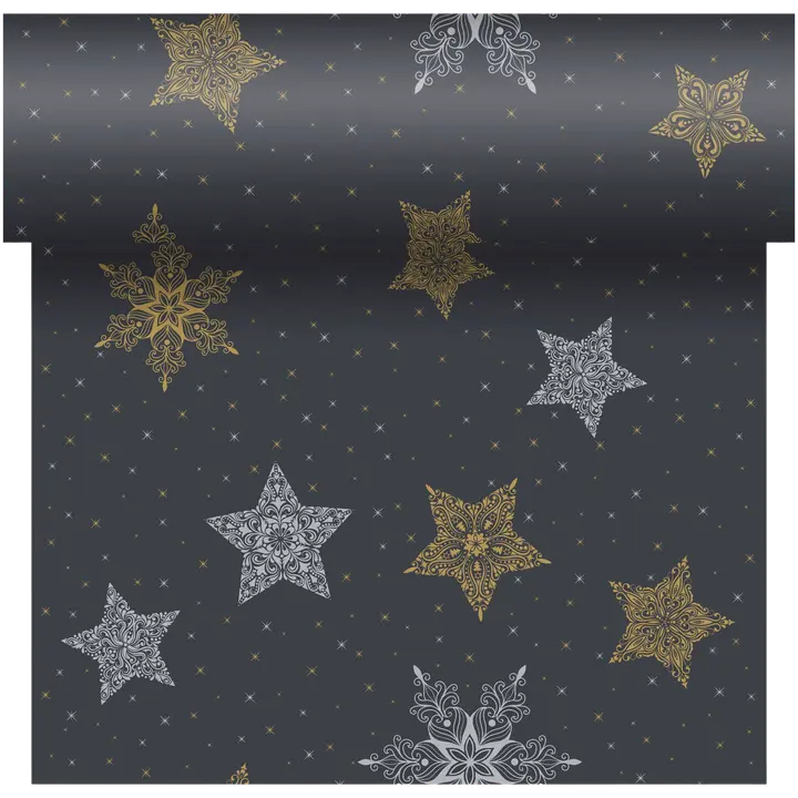 DUNI Dunicel® 0,4 x 4,8m Snowstars Black perforoitu poikkiliina