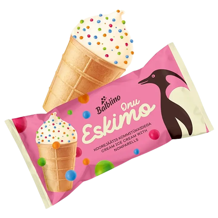 ONU ESKIMO Vanillimaitseline koorejäätis kommitükkidega vahvlitopsis 125ml/65g