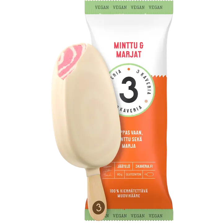 3 Kaveria Vegaaninen Minttu & Marjat jäätelöpuikko 110ml/80g