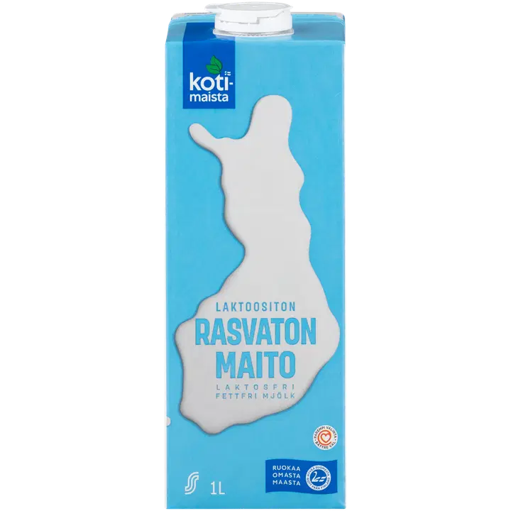 Kotimaista rasvaton maito 1 l laktoositon UHT