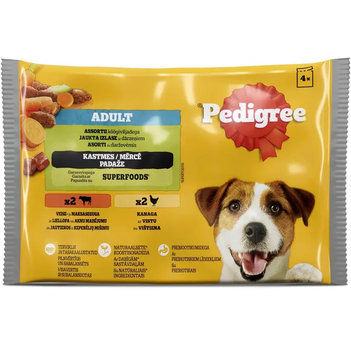 Pedigree koeraine 4-pakk Mixed, veise- ja maksasegu ning kana maitsevalik