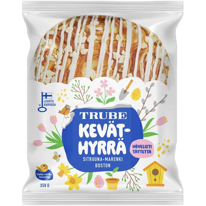 Trube Keväthyrrä Sitruuna-marenkiboston 350 g bostonpulla sitruunakreemitäytteellä ja marengilla
