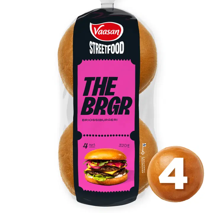Vaasan Street Food THE BRGR Gourmet burgerisämpylä 320 g 4 kpl
