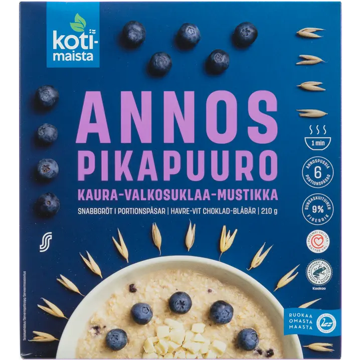 Kotimaista kiirpuder valge šokolaadi ja mustikatega, 210 g