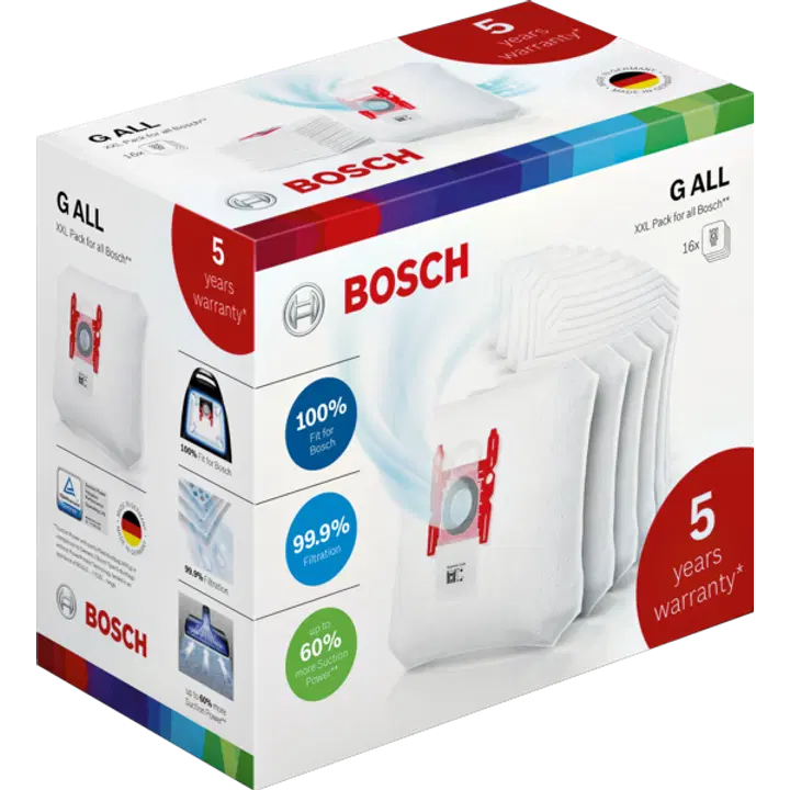 Bosch pölynimurin 5 vuoden lisätakuu ja pölypussipakkaus BBZ16WGALL