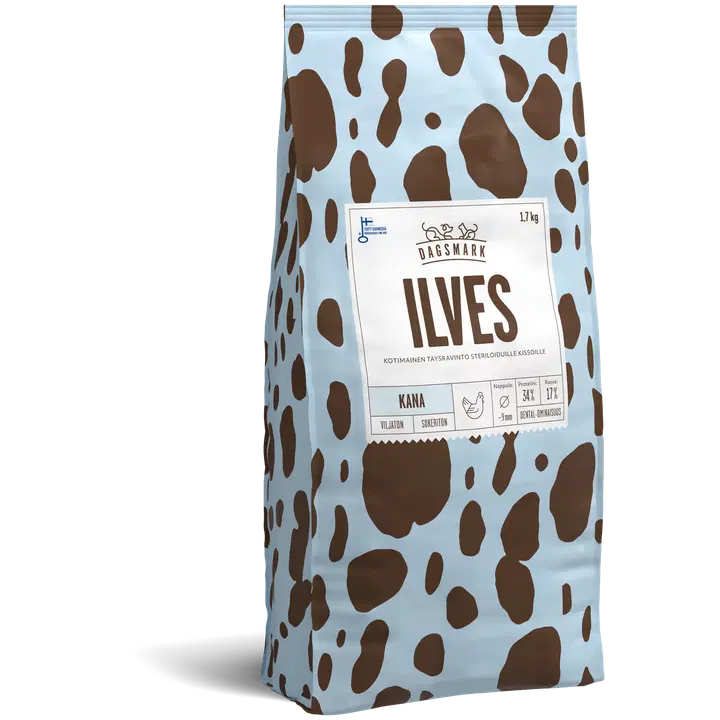 Dagsmark ILVES kana, viljaton täysravinto kissan kuivaruoka steriloiduille kissoille 1,7 kg