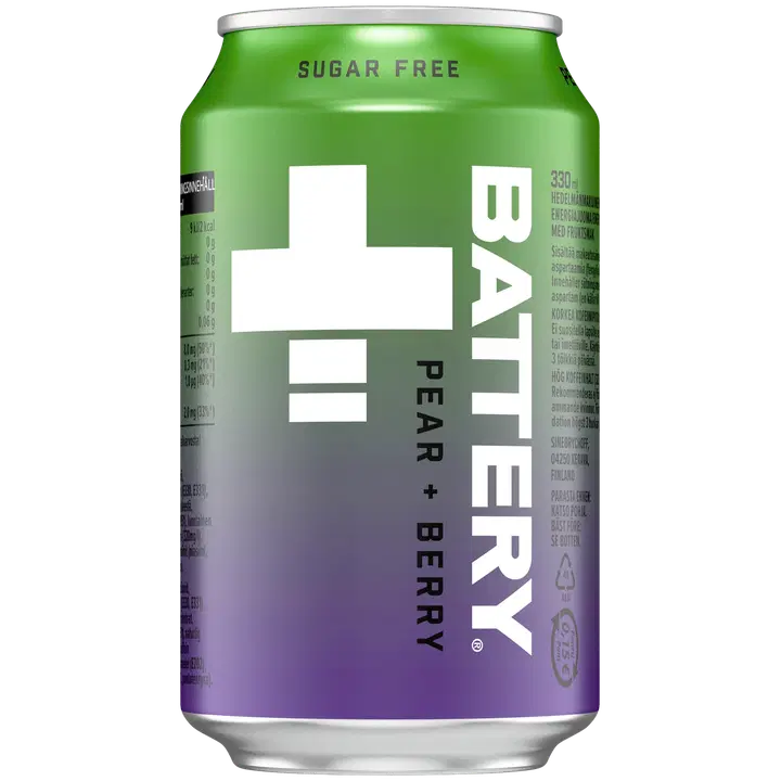 Battery Sugar Free Pear + Berry energiajuoma tölkki 0,33 L