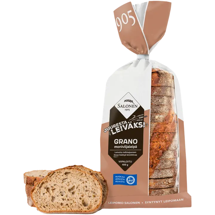 Leipomo Salonen Juuresta leiväksi Grano moniviljaleipä viipaloitu 400 g moniviljaleipä, viipaloitu