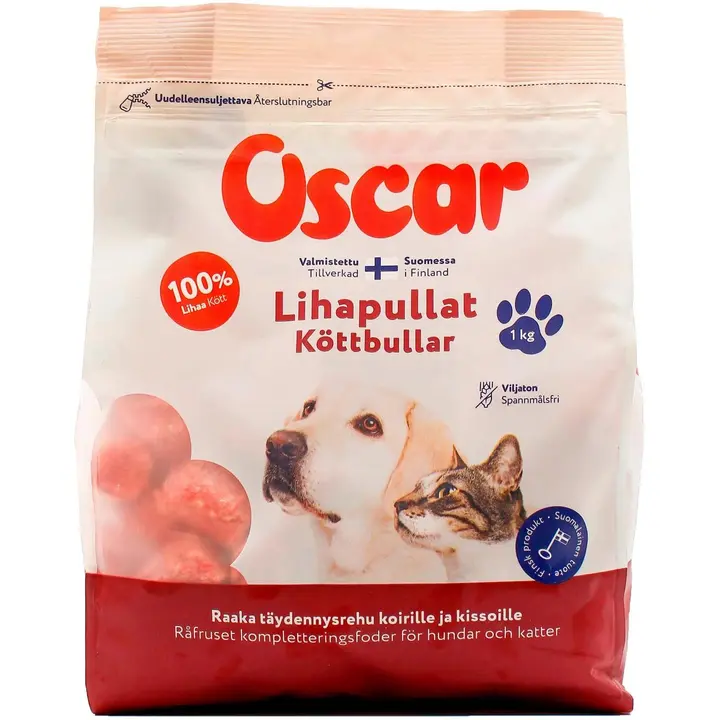Oscar Lihapullat raakapakastettu täydennysravinto koirille ja kissoille 1kg