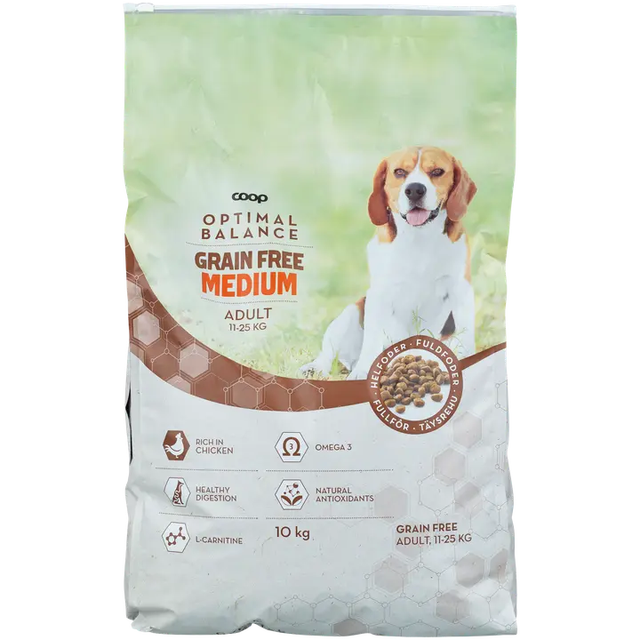Coop Optimal keskikokoisen koiran kuivaruoka viljaton 10 kg