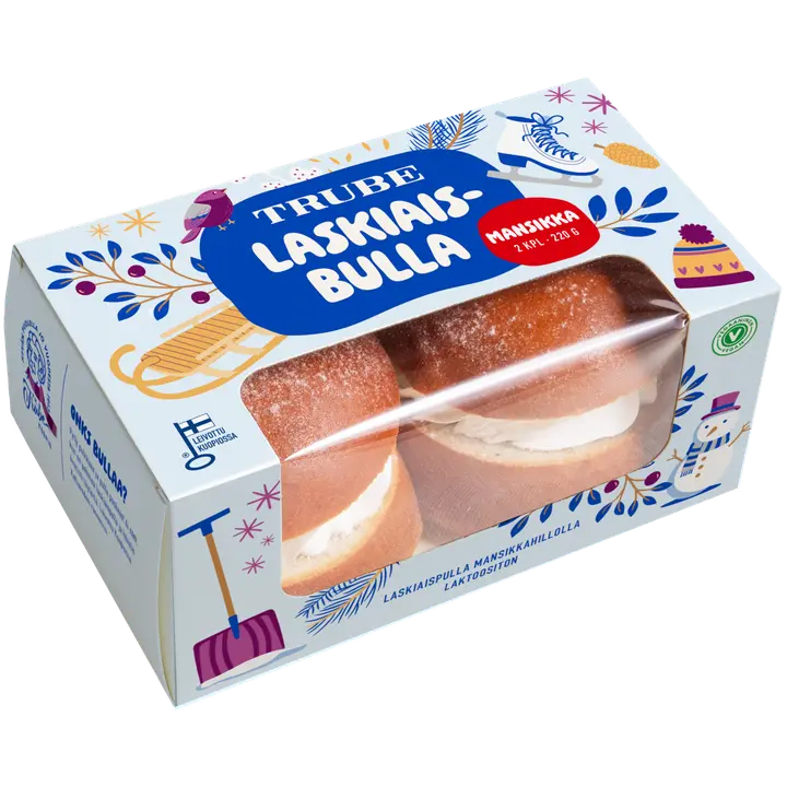Trube Laskiaispulla 2 kpl/220g vegaaninen täytepulla mansikkahillolla ja kasvikreemillä