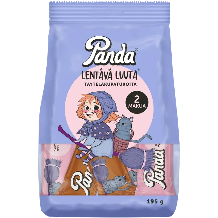 Panda Lentävä Luuta suklaan- ja mansikanmakuinen täyte lakritsipatukka 195