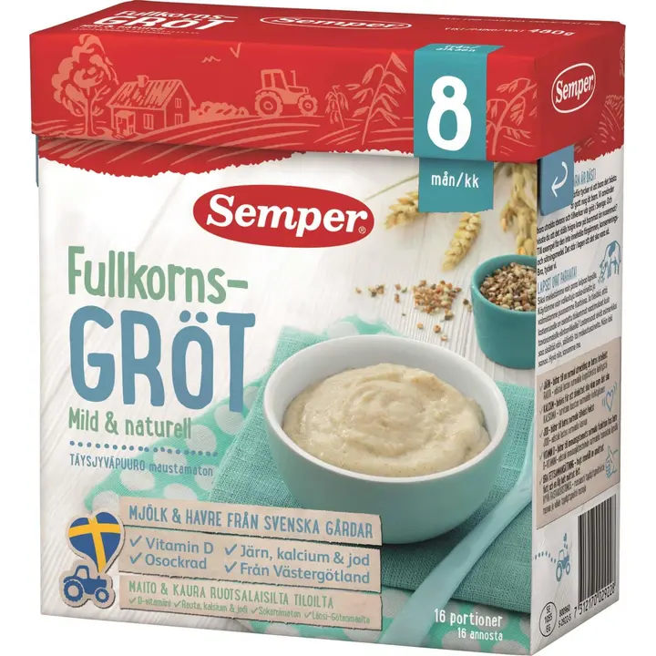 Semper Täysjyväpuuro maustamaton 8kk puurojauhe 480g