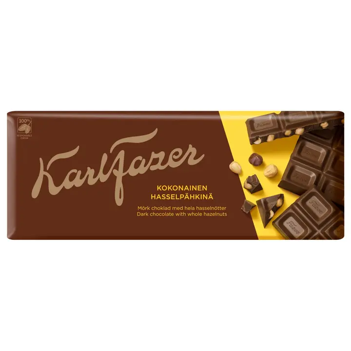 Karl Fazer kokonaisia hasselpähkinöitä tumma suklaalevy 200g