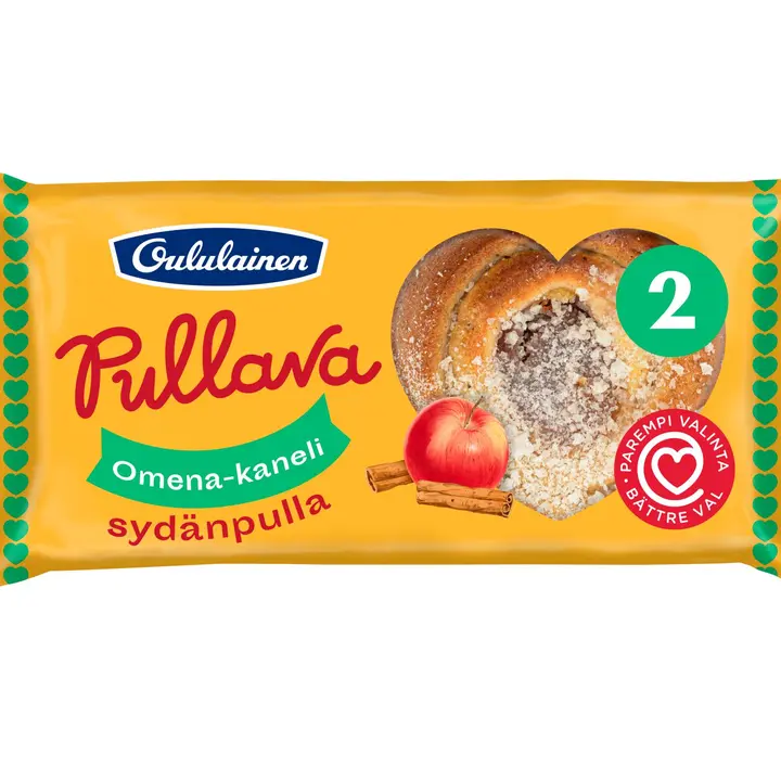 Oululainen Pullava Omena-kaneli sydänpulla 2kpl 144g