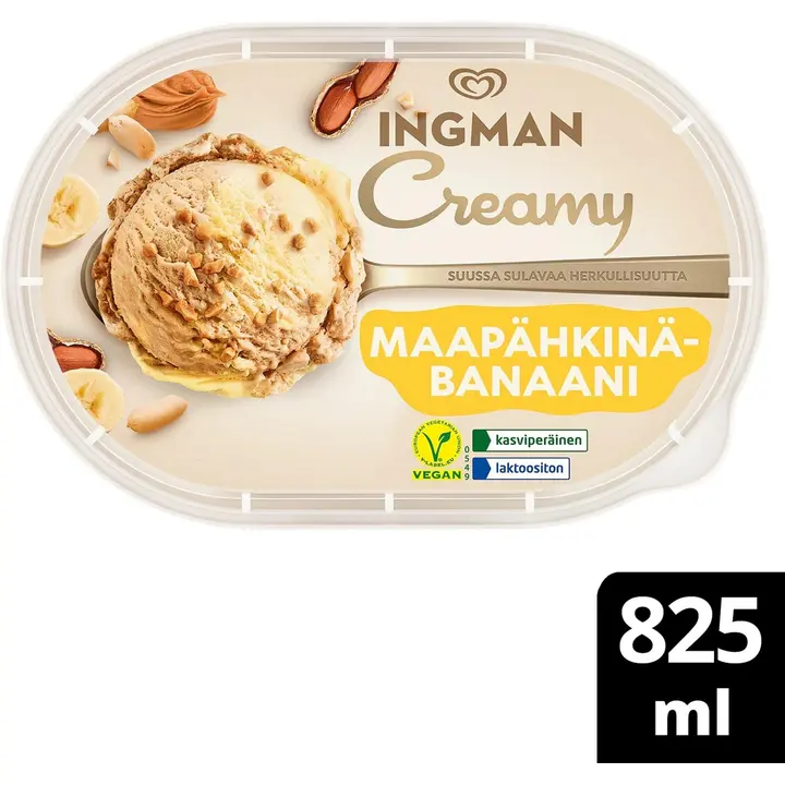 Ingman Creamy Maapähkinä-Banaani Jäätelö Vegaaninen 825ml/442g