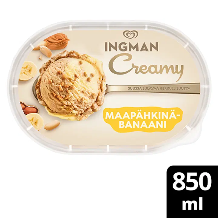 Ingman Creamy Maapähkinä-Banaani Jäätelö Vegaaninen 825ml/442g