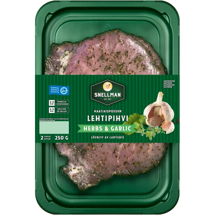 Snellman Maatiaispossun lehtipihvi ulkofileestä Herbs & garlic 2 kpl 250 g