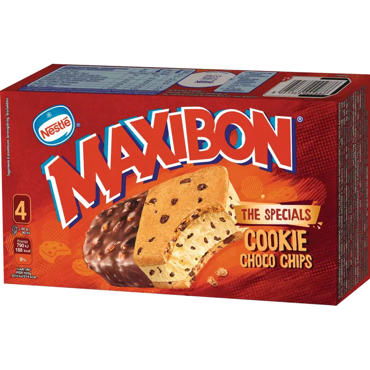 Maxibon Cookie Choco Chips välipalajäätelö monipakkaus 4x60g/90ml