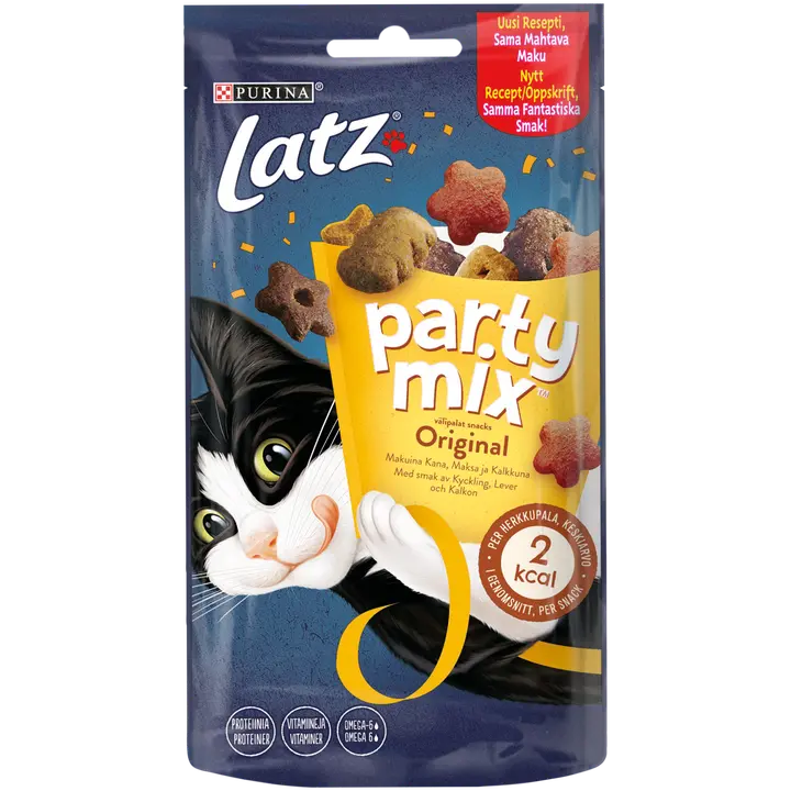 Latz 60g Party Mix snacks Original Mix Kanan, Maksan & Kalkkunan makuinen kissanherkku