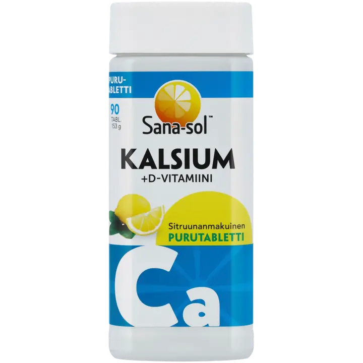 Sana-sol Kalsium+D-vitamiini Sitruunanmakuinen purutabletti ravintolisä 90tabl/153g