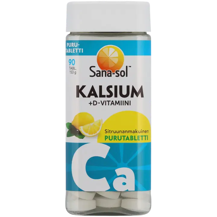 Sana-sol Kalsium+D-vitamiini purutabletti sitruuna 90tabl/153g