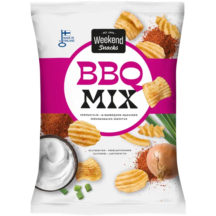 Weekend Snacks BBQ Mix Kermaviilin- ja barbequemakuinen perunasnacks-sekoitus 180g