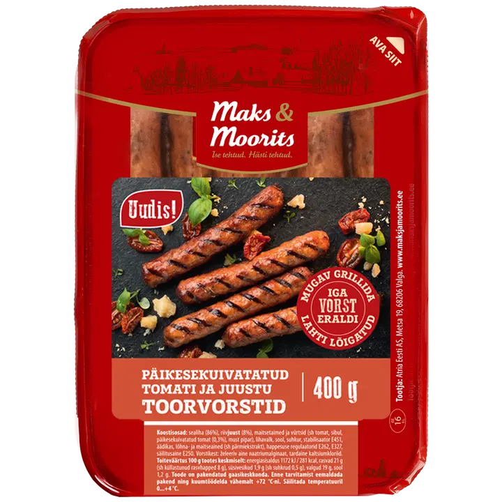 Maks & Moorits Päikesekuiv. toMati ja juustu toorvorstid 400g