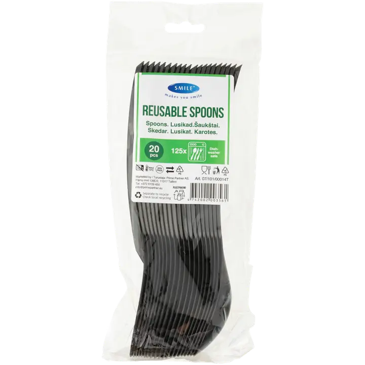 Smile Uudelleenkäytettävä lusikka 20 kpl musta