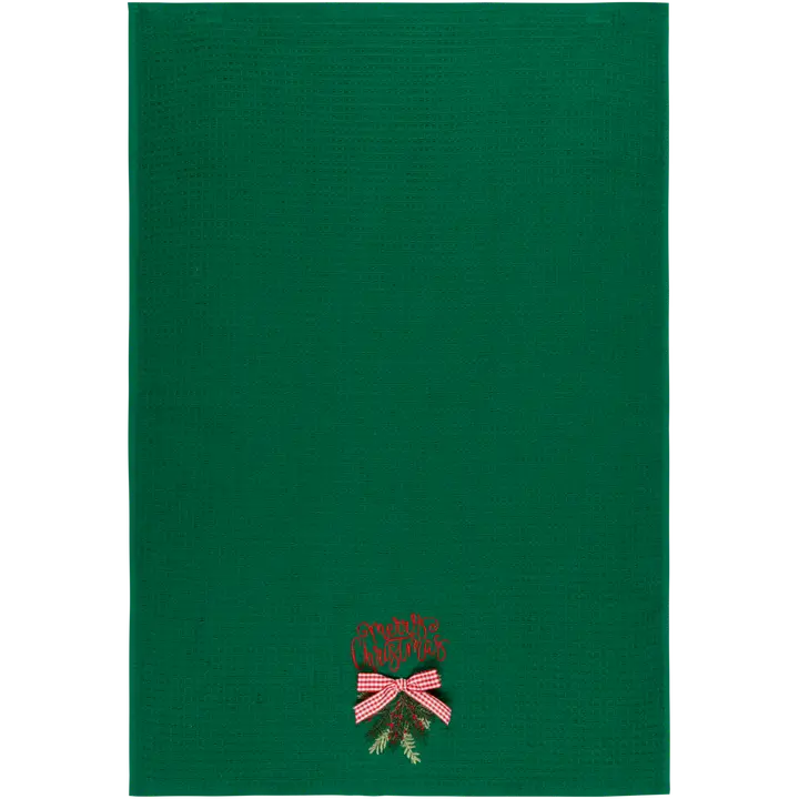 House keittiöpyyhe Merry Christmas vohvelikangas tummanvihreä