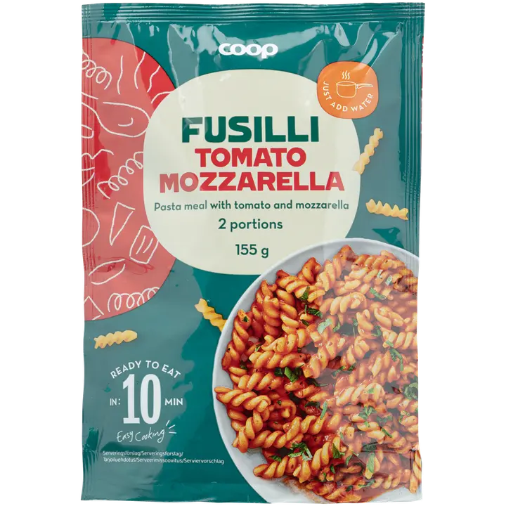 Coop pasta-ateria Fusilli & tomaatti-mozzarella 155 g