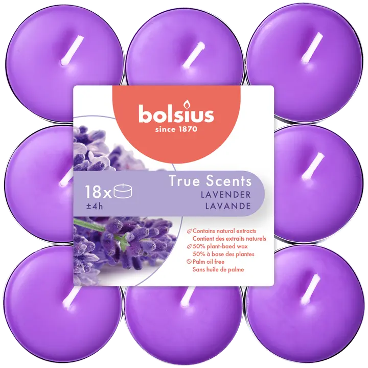 Bolsius True Scents – tuoksulämpökynttilät – Lavender – sinivioletti – 18 kpl/pakkaus