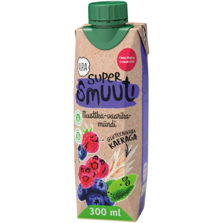 AURA SMOOTHIE supersmuuti kaeraga mustika-vaarika-mündi 300 ml
