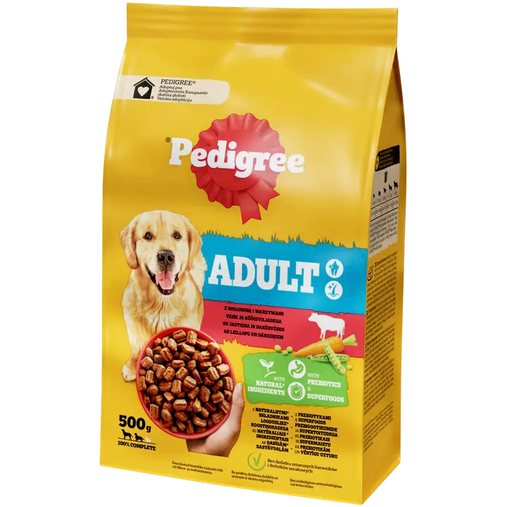 Pedigree kuivtoit täiskasvanud koerale, veise ja köögiviljadega, 500 g